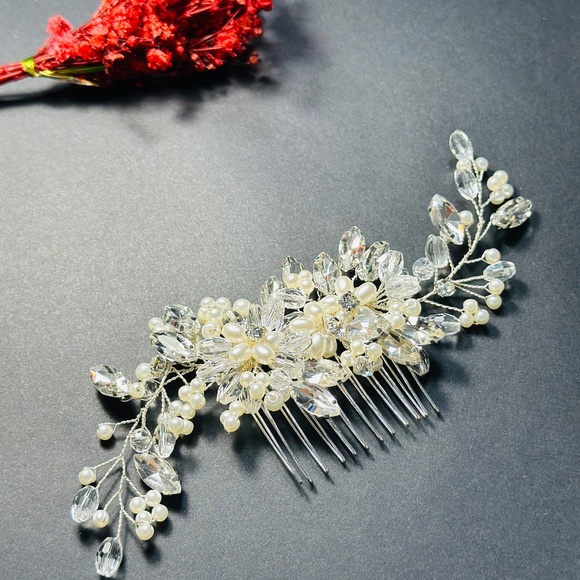 Pearl  Crystal Bridal Headband Side Wedding Headpiece Floral Bridal Headband - Picture 4 of 4